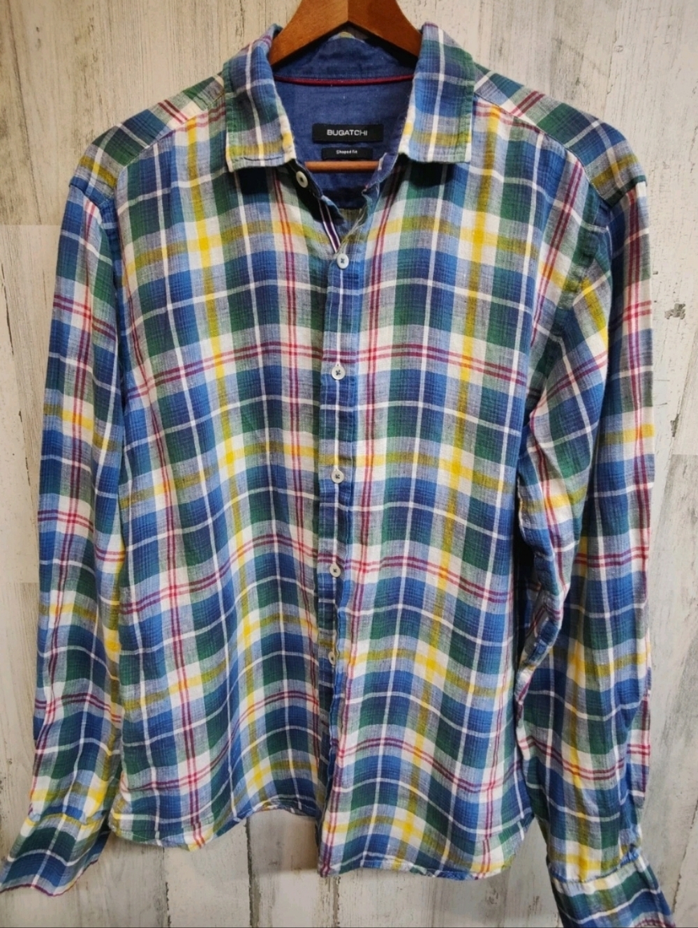Bugatchi Colorful Plaid 100% Linen Button Up Shirt Men's Large
